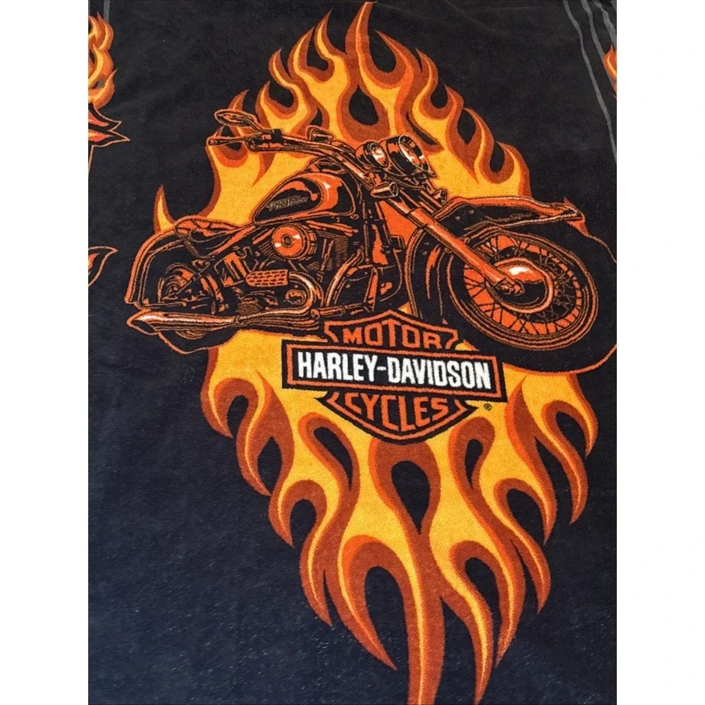 Harley Davidson Motorcycle Bike Fleece Throw Blanket 4'x 5' Flames 2008 Biker